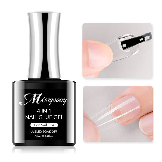 Missgooey ネイルグルー ネイルチップ接着剤 4-IN-1 多機能ネイルグルー UV/LED対応 強力な接着力 初心者＆プロ適用